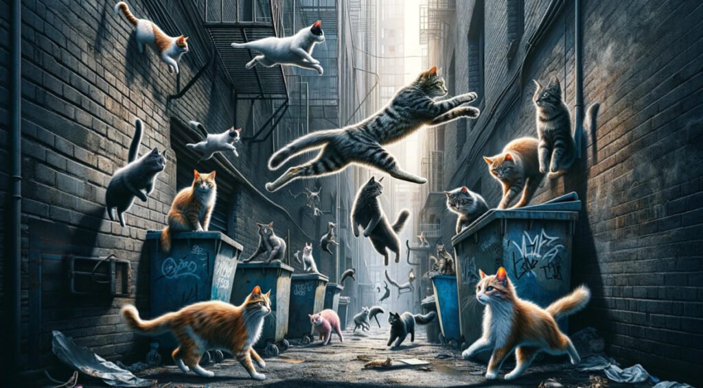 街の裏道で逞しく生きる雑種の猫たち