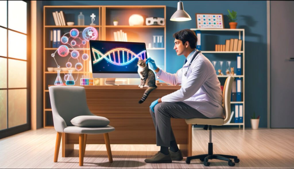 猫の遺伝子を検査する獣医