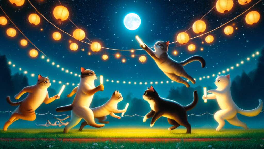 夜中の運動会をする猫