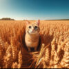 小麦畑で沈黙している猫